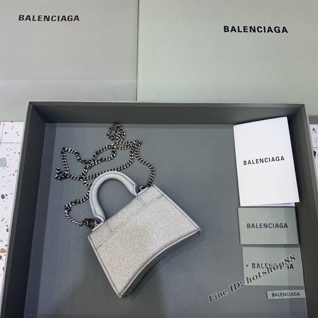 Balenciaga專櫃爆款手提女包 巴黎世家閃銀色mini Hourglass沙漏包 fyj1014